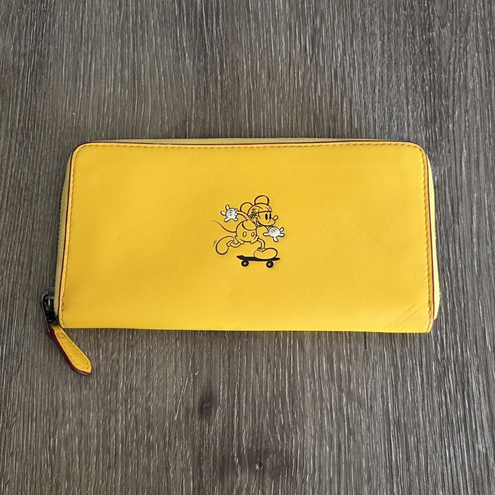 Coach Yellow Zip Wallet with Skateboarding Character